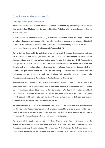 Titelseite des Originalbeitrags Compliance für die Waschstraße
