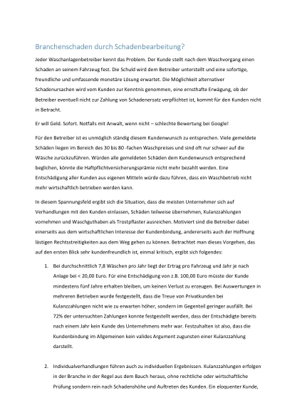 Titelseite des Originalbeitrags Branchenschaden durch Schadenbearbeitung